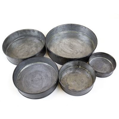 Set of 5 Rustic Industrial Iron Grey Zinc Metal Cylinder Planter Trays