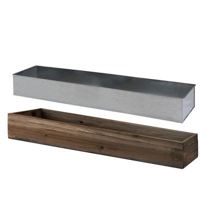 6" Natural Garden Wood Rectangle Box Planter with Zinc Metal Liner Vase