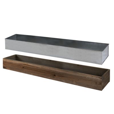 Natural Brown Wood Rectangle Planter Box With Metal Zinc Liner (H:4" Open:34"x4") - Free Shipping