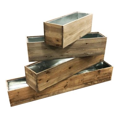 Natural Brown Wood Rectangle Planter Box With Metal Zinc Liner - Multiple Sizes