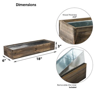 Rectangle Wood Planter 18" - 36" Long Box w/ Zinc Liner, Multiple Sizes (Free Shipping)