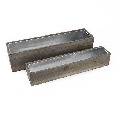 6" Natural Garden Wood Rectangle Box Planter with Zinc Metal Liner Vase
