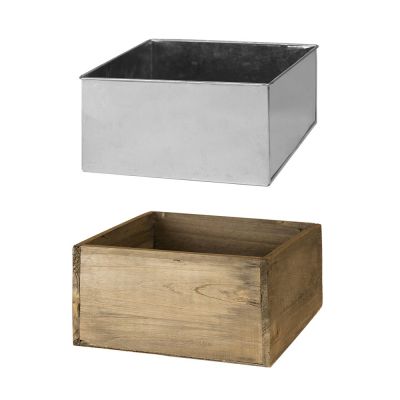 Natural Brown Wood Square Planter Box With Metal Zinc Liner (H:4" Open:8"x8") - Free Shipping