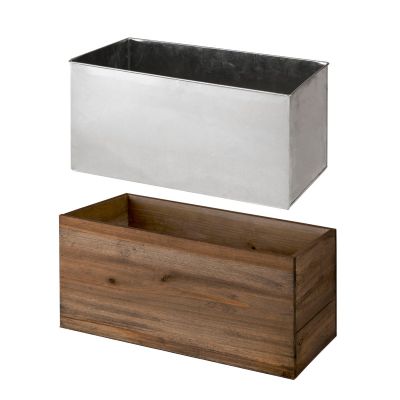Natural Brown Wood Rectangle Planter Box With Metal Zinc Liner - Multiple Sizes