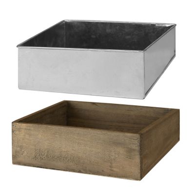 4" Decorative Garden Wood Square Box Planter with Zinc Metal Liner Vase