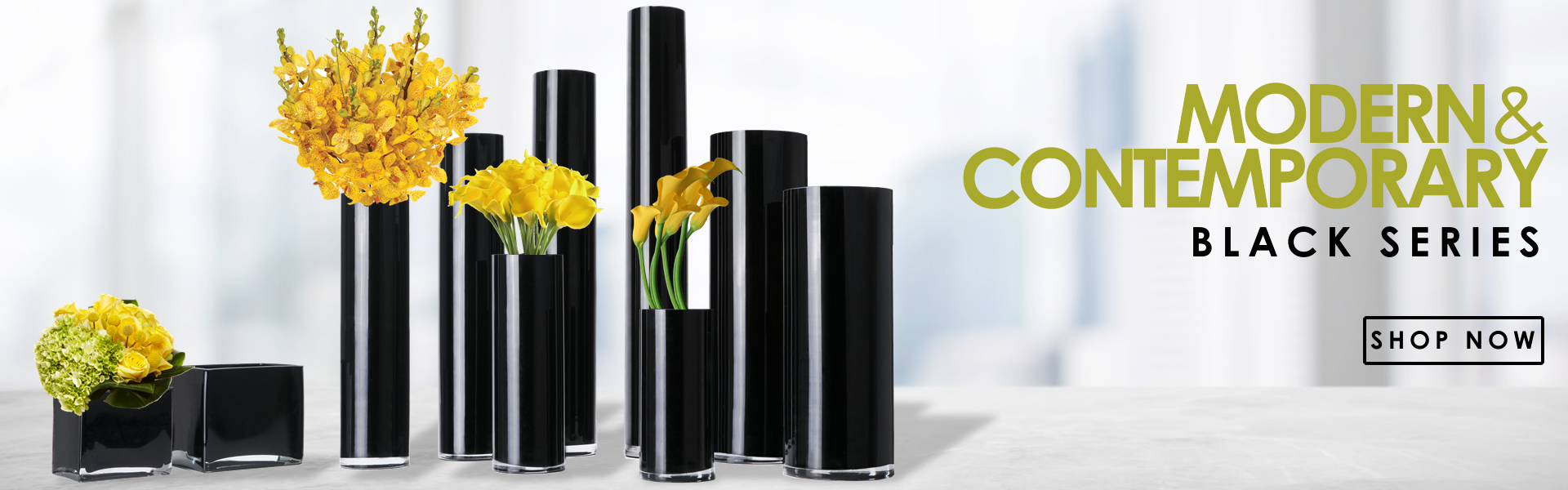 click to see more cylinder black vases