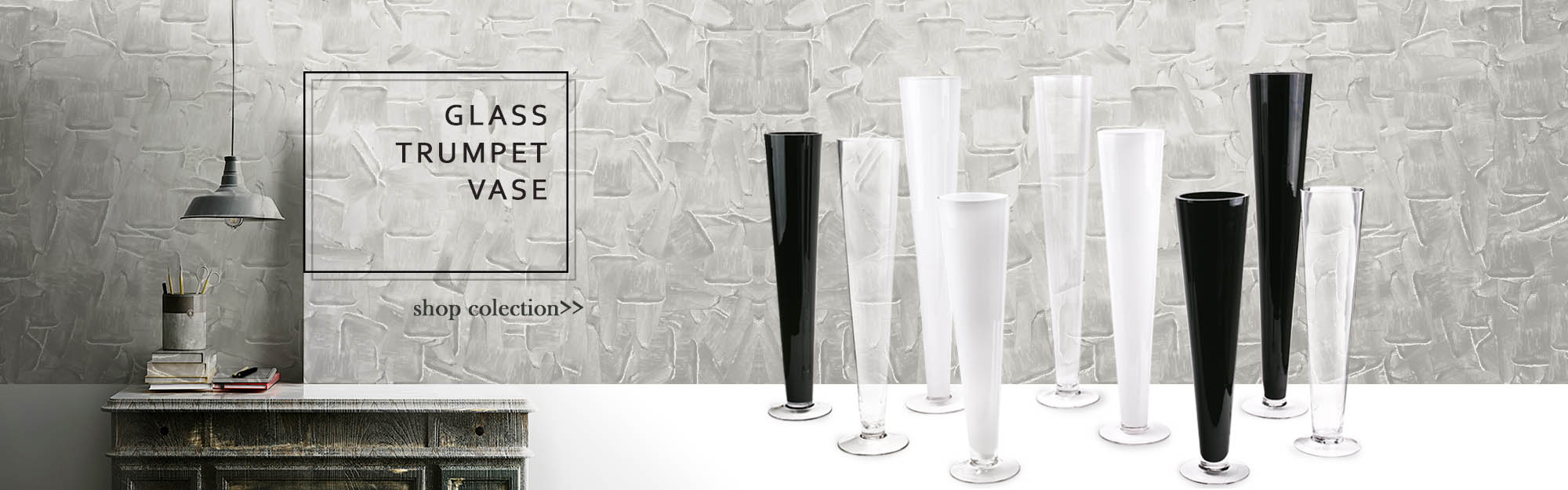 Large selections of Glass Trumpet Vases in different sizes and colors